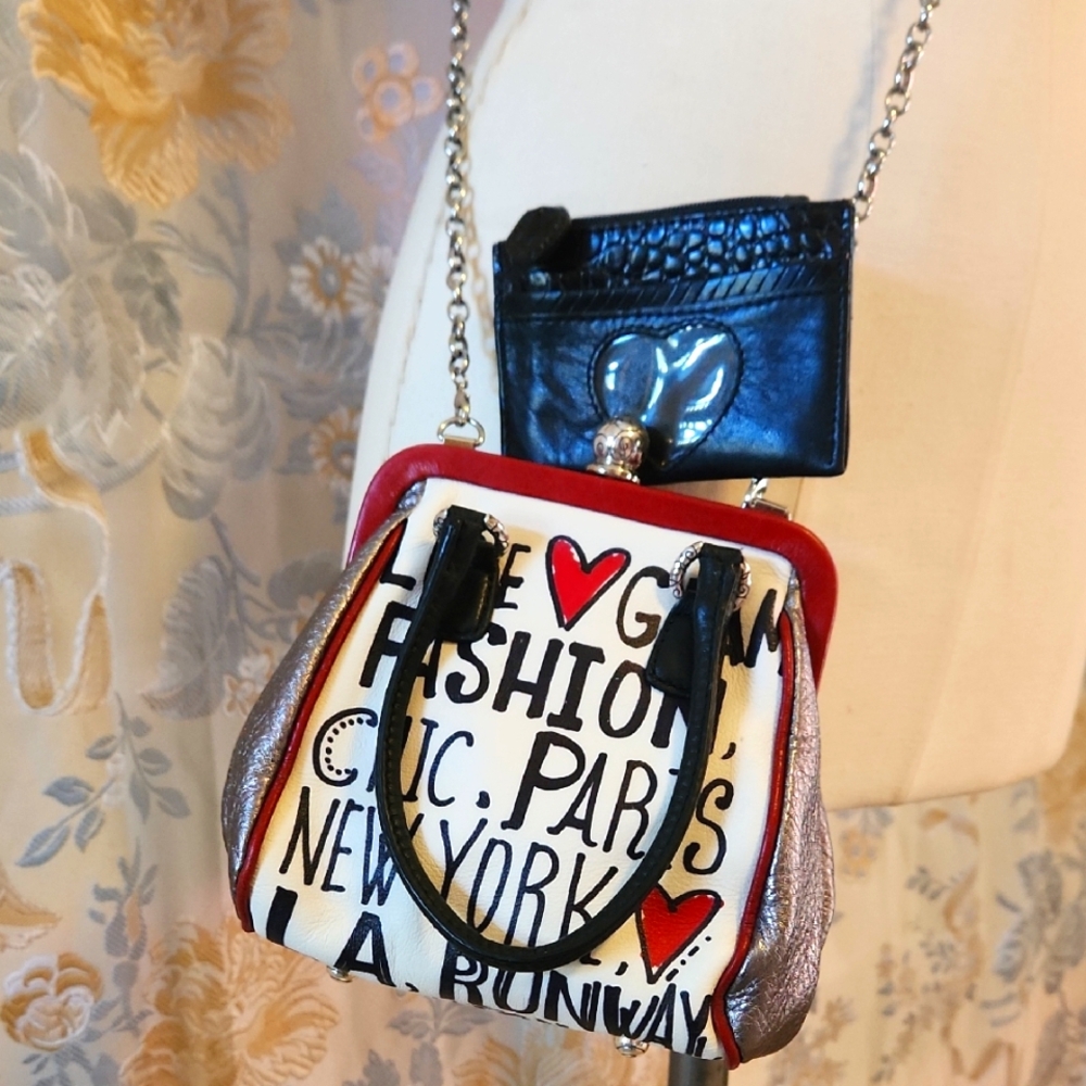 BRIGHTON RETIRED LOVE GLAM FASHION KISSLOCK CROSSBODY W/ CARDHOLDER AND NECKLACE